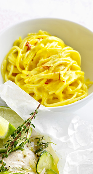 Saffraanspaghetti met ham