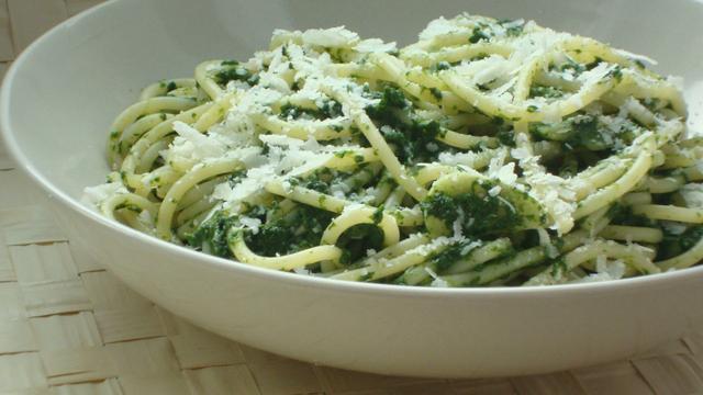 Spaghetti met spinazie a la creme