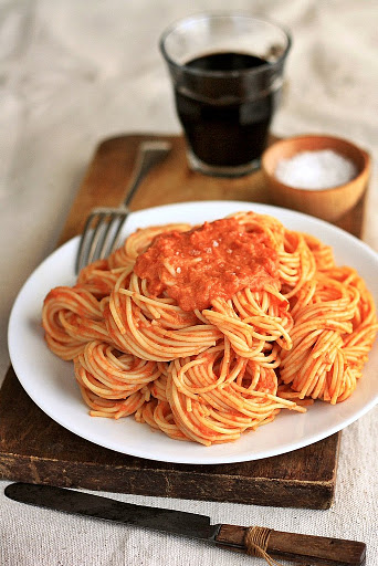Spaghetti met wodka en tomaat